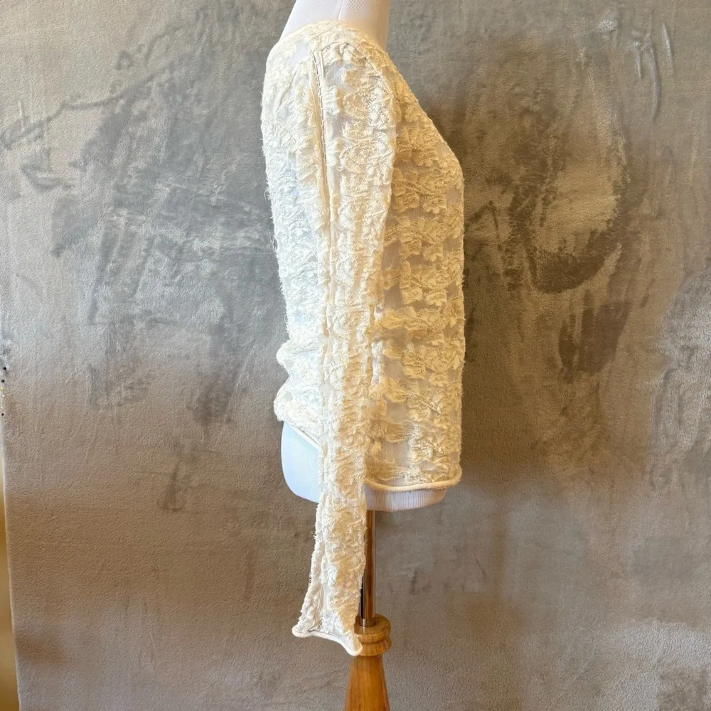 Free People Vintage Lace Embroidered Sheer Long-Sleeve Top Sz S